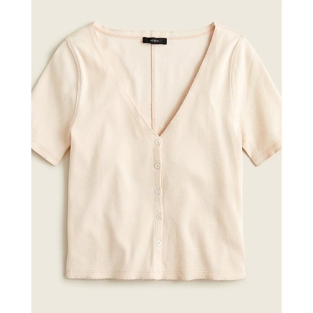J.Crew Cardigan Top Ribbed V-Neck Size S Slim Fitted BF326 Palest Peach Cropped